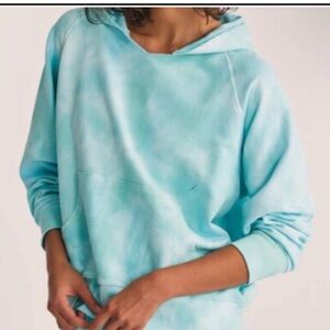 LOVESHACKFANCY Addison Top Blue Tie Dye Hooded Sweatshirt One Size $245, NWT